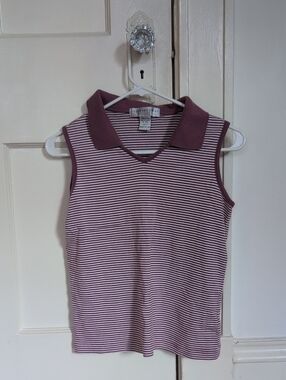 VINTAGE Geoffrey Beene Sport | Mauve & White Striped Polo Tank | 100% Cotton